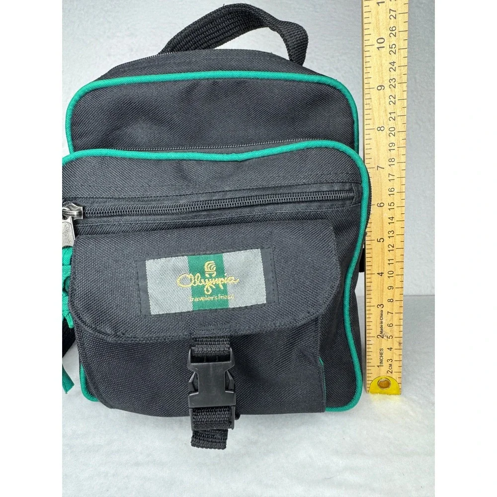 Olympia Travelers Friend Crossbody Bag Black Green Canvas Messenger Travel Small